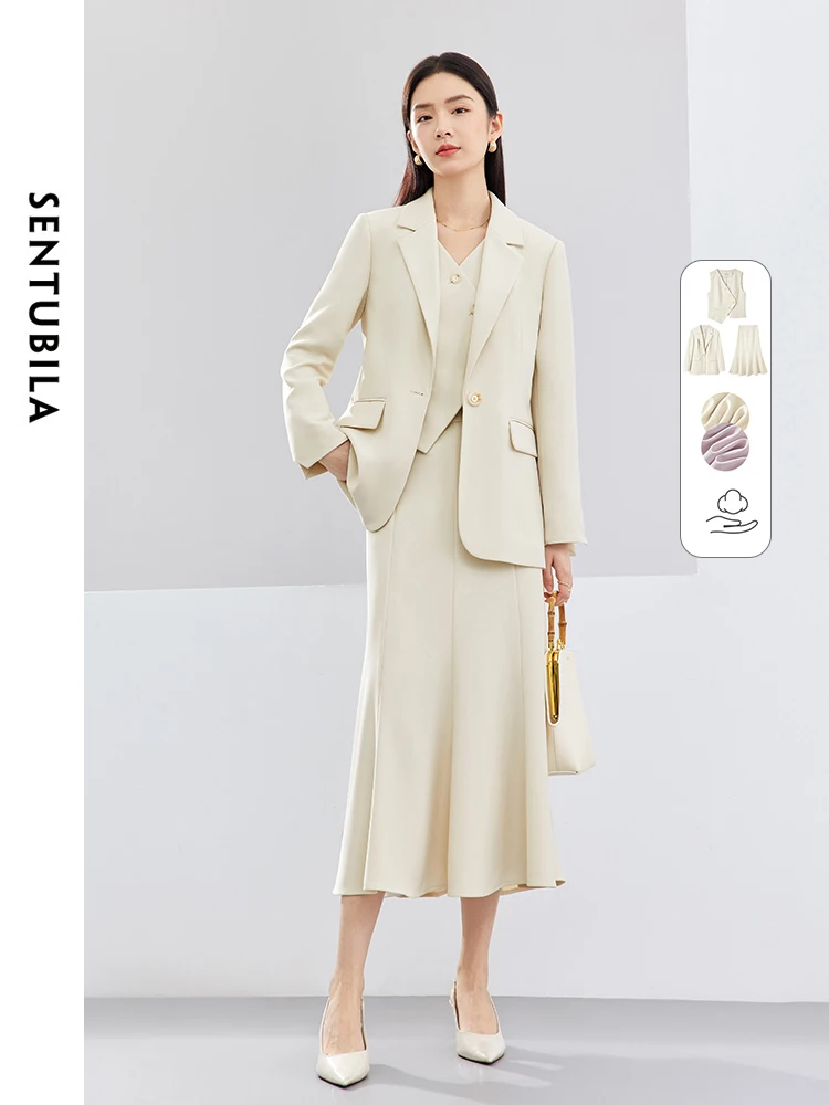 SENTUBILA Office Wear 3 Piece Skirt Sets 2024 Spring Women's Outfits Waistcoat Blazer Trumpet Skirt Suit Lady Clothing 141Z52760