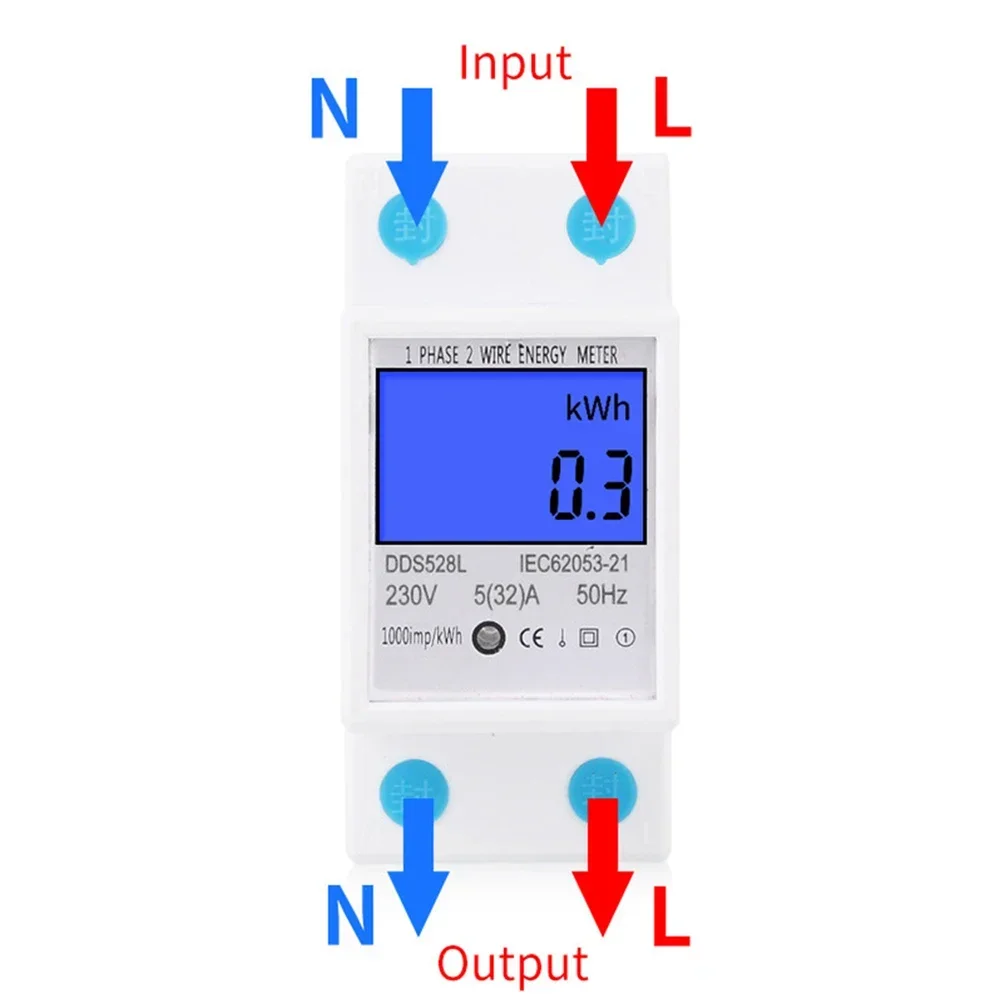 DDS528L Einphasen-Energiezähler – 110/230V, 50/60Hz, 5(32)A, LCD-Display, DIN-Schienenmontage, Für Stromverbrauchsmessung