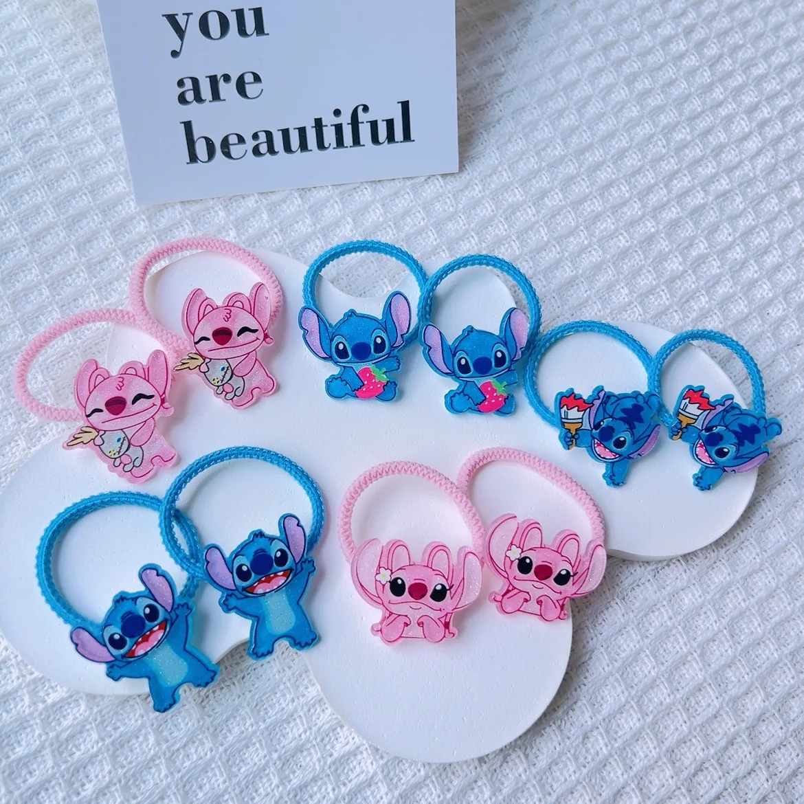 

Christmas Hot Cute Disney Stitch Series Cartoon Elastic Hair Bands Rubber Hair Rope Delicate Girls Ponytail Headwear Accessories