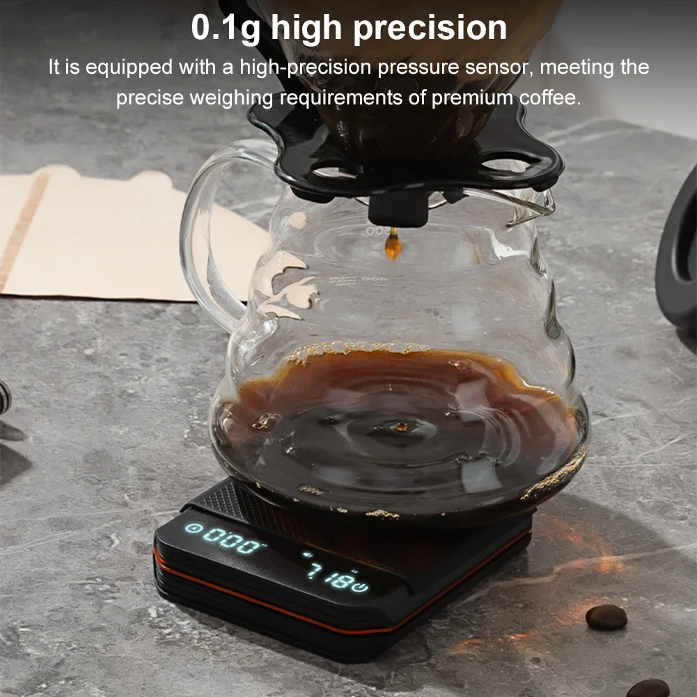 KitchenMini báscula de café con temporizador báscula precisa de 2kg/0,1g báscula de cocina Digital recargable para café expreso y vertido