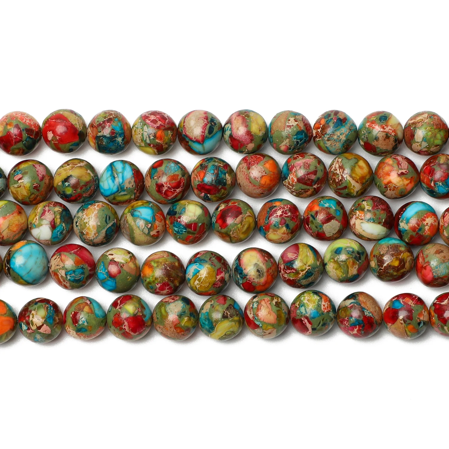 4/6/8/10mm Natural Stone Colorful Sea Sediment Imperial Jasper Round Loose Beads for Jewelry Making Needlework Diy Bracelet 15\'\'