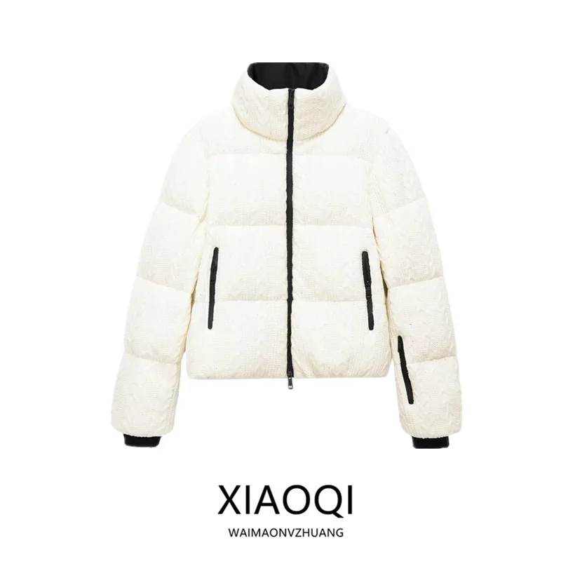 

Теплое вязаное пальто для женщин, длинное, с воротником-стойкой, зимнее, новинка, повседневное, на молнии, верхняя одежда для женщин