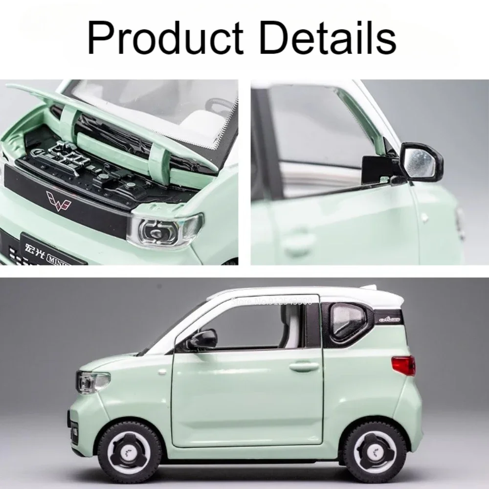 Escala 1:24 WULING HONGGUANG MINIEV modelo de brinquedo carro luz som puxar para trás macaroon simulação veículos modelos crianças ornamento de mesa