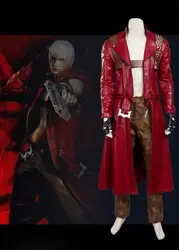 Devil Cos May Cry 3 Cosplay Costumes Dante Men's Game Uniforms Wig Red Long Poncho Jacket Set Halloween Carnival Costumes