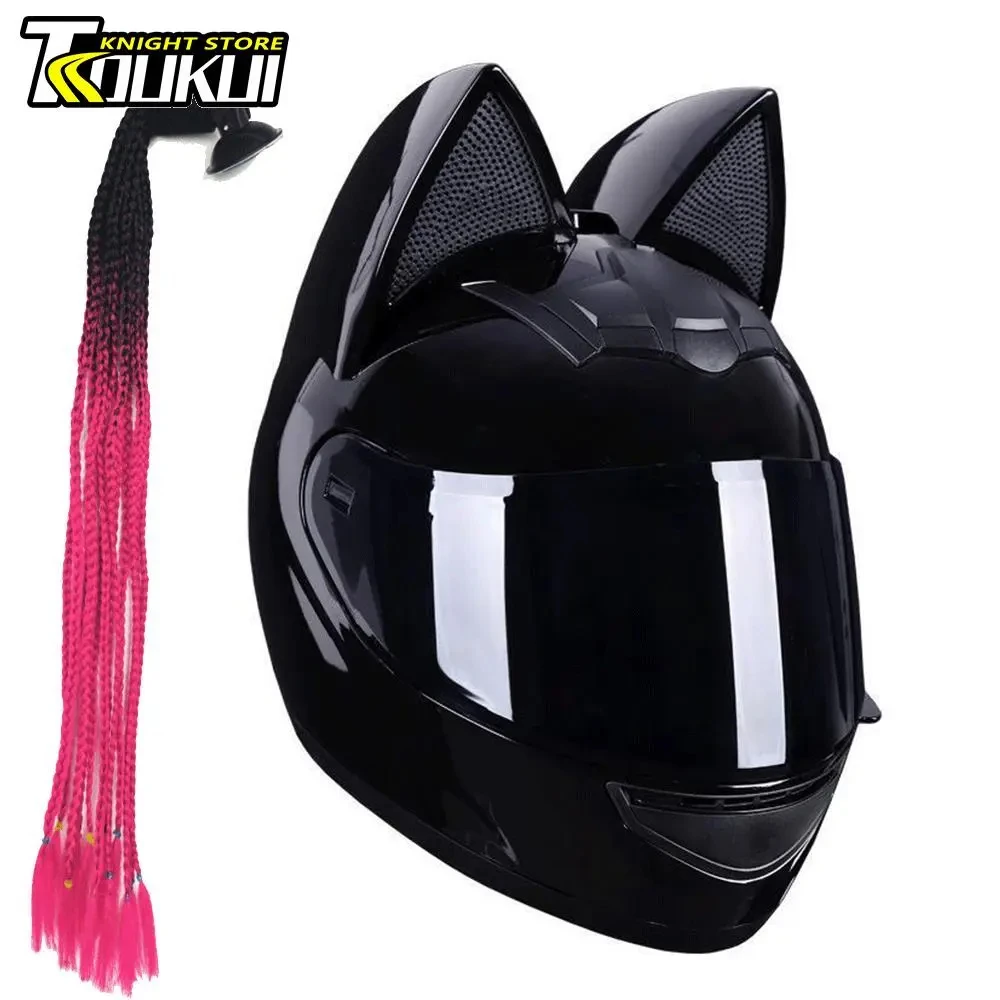 

Women Motorcycle Helmet Cute Cat Ear Gift For Girlfriend Moto Helmet DOT Certification Full Face Helmet Capacete De Moto Fashion