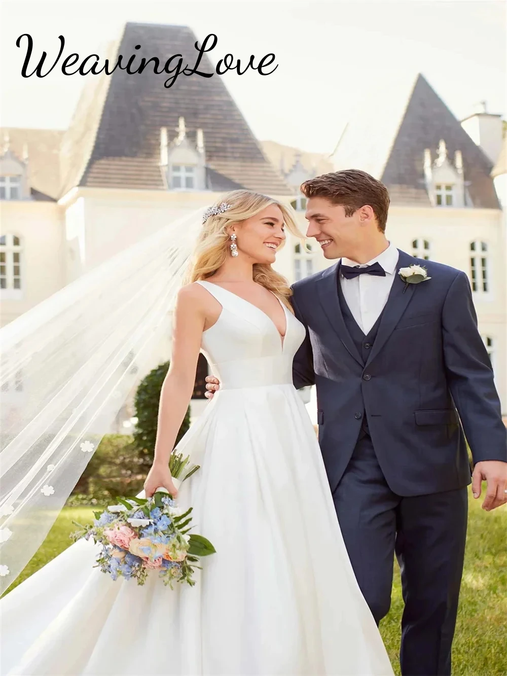 Vestido De novia sencillo De satén sin mangas con tirantes anchos y cuello en V, traje De novia hasta el suelo, 2024