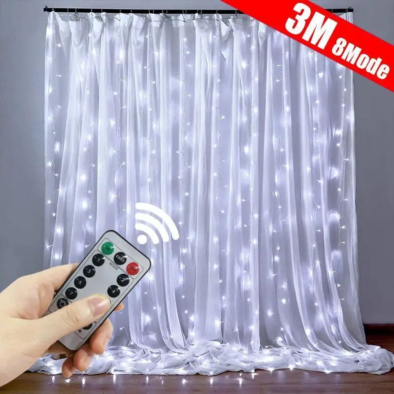 LED Curtain Lights USB Powered with Remote Control Holiday Wedding Indoor Bedroom Christmas Decorations for Home Party Lights