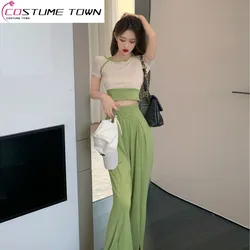 Spring/Summer 2023 New Network Popular Age Reducing Leisure Sports Split Wide Leg Pants Two Piece Set for Women's Fashion