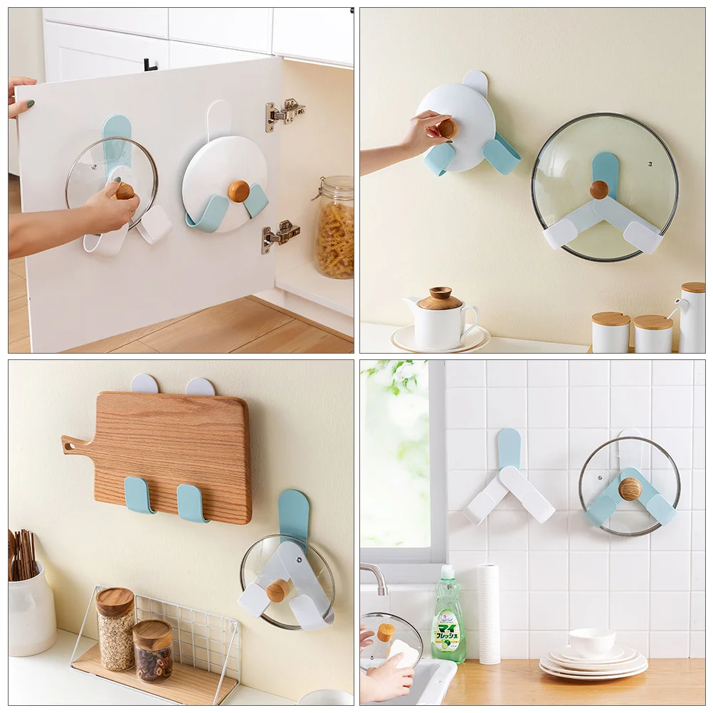 

2pcs No-Drill Rotatable Kitchen Hooks Wall Mounted Pot Lid Holders Pan Lid Organizer Foldable Storage Rack For Cutting Boards