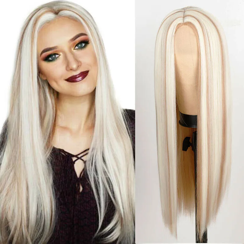 

Highlight Brown Platinum Blond Synthetic 4x2 Lace Front Wig Long Straight Wigs