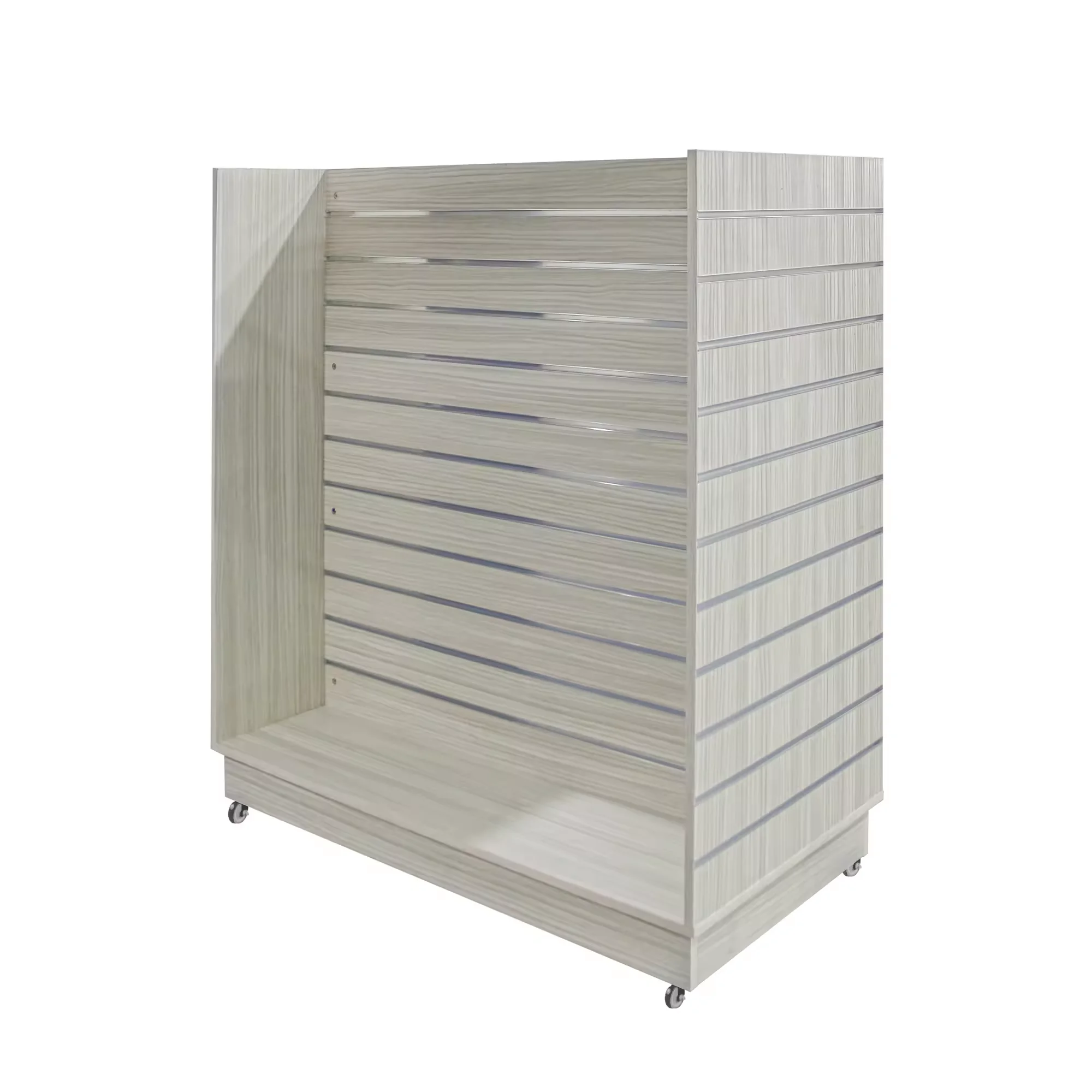 Custom.High Quality Double Sided H Shaped MDF Slatwall Display Stand - Warna Kayu