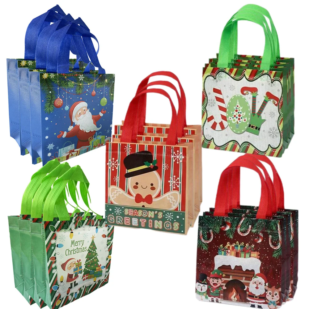 

15pcs Christmas Gift Bag Reusable Christmas Bags with Handles Xmas Tote Bags Santa Claus Non Woven Shopping Goodies Bag for Xmas