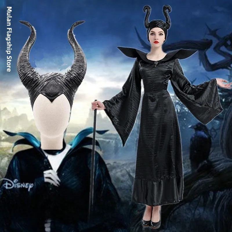 

Halloween Stage Performance Costume Cos Sleeping Beauty Main Character Makeup Ball Maleficent Horned Hat Women's Ethnic Wear