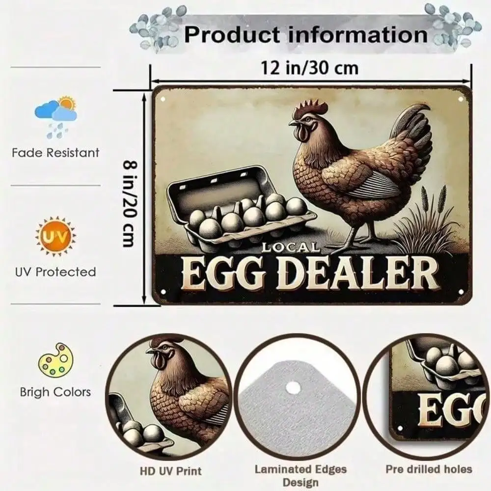 CIFBUY Funny Local Egg Dealer Retro Farmhouse Aluminum Wall Art Waterproof Durable Metal Sign for Home Bar Man Cave Decor