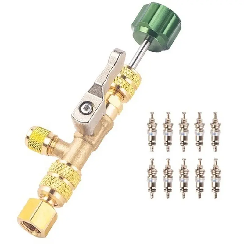 ABUG-Air Conditioning Valve Core Removal Tool With 10 Core- Quick-Change Valve Core Wrench For Refrigerant-Free Repair Wrench