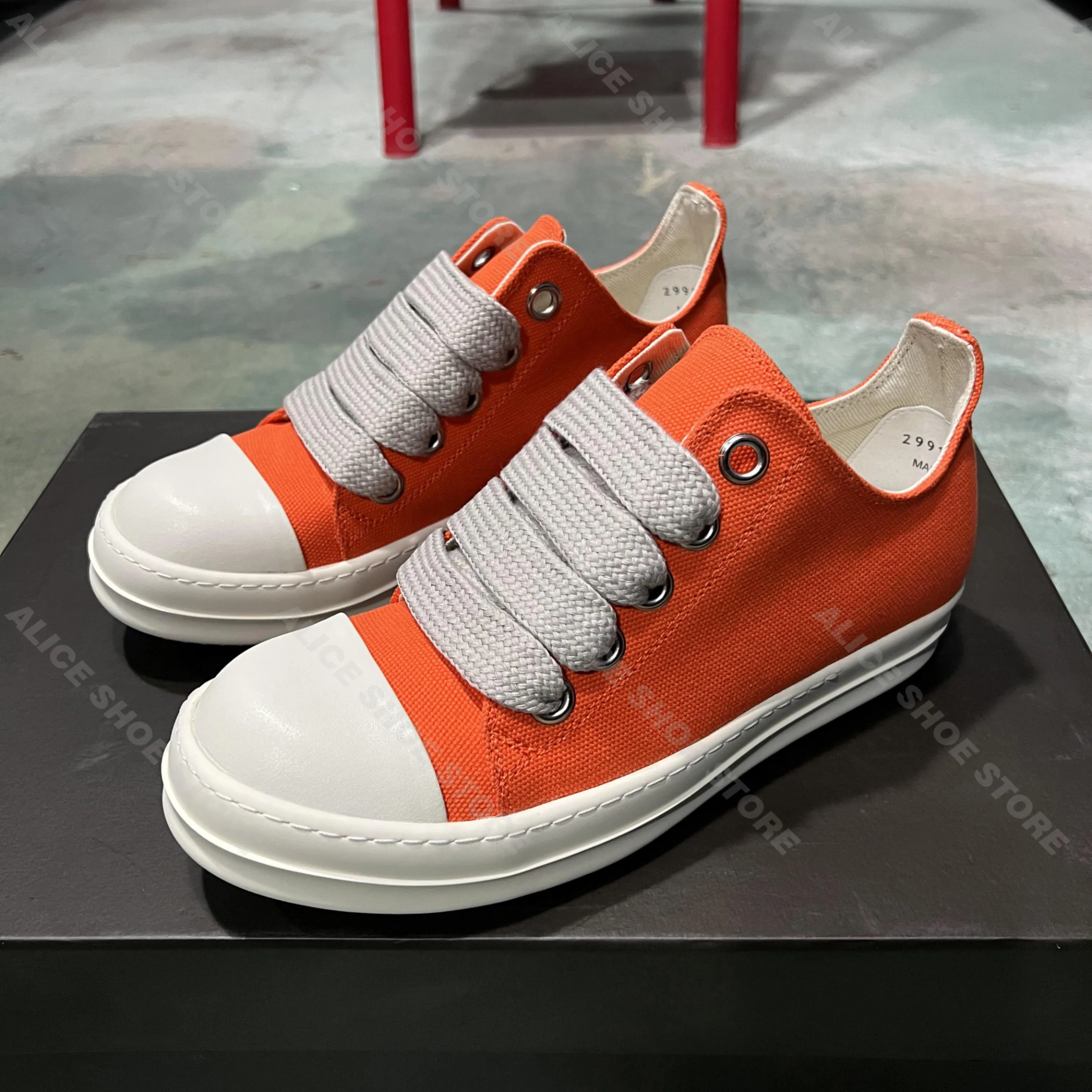

Brand Designer Men Shoe Jumbo Laces Women Sneaker Orange Low Top ricks Canvas Luxury owens Thick-sole Flat Street Trainer