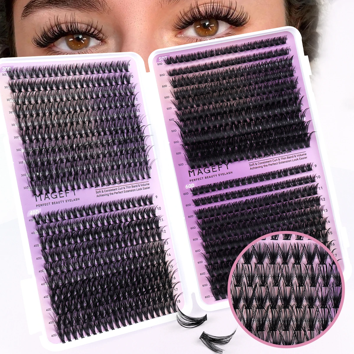 MAGEFY DIY zestaw do przedłużania rzęs 800 szt. klastry rzęs 80D/100D delikatne pojedyncze rzęsy Mix 9-18mm klastry przedłużanie rzęs