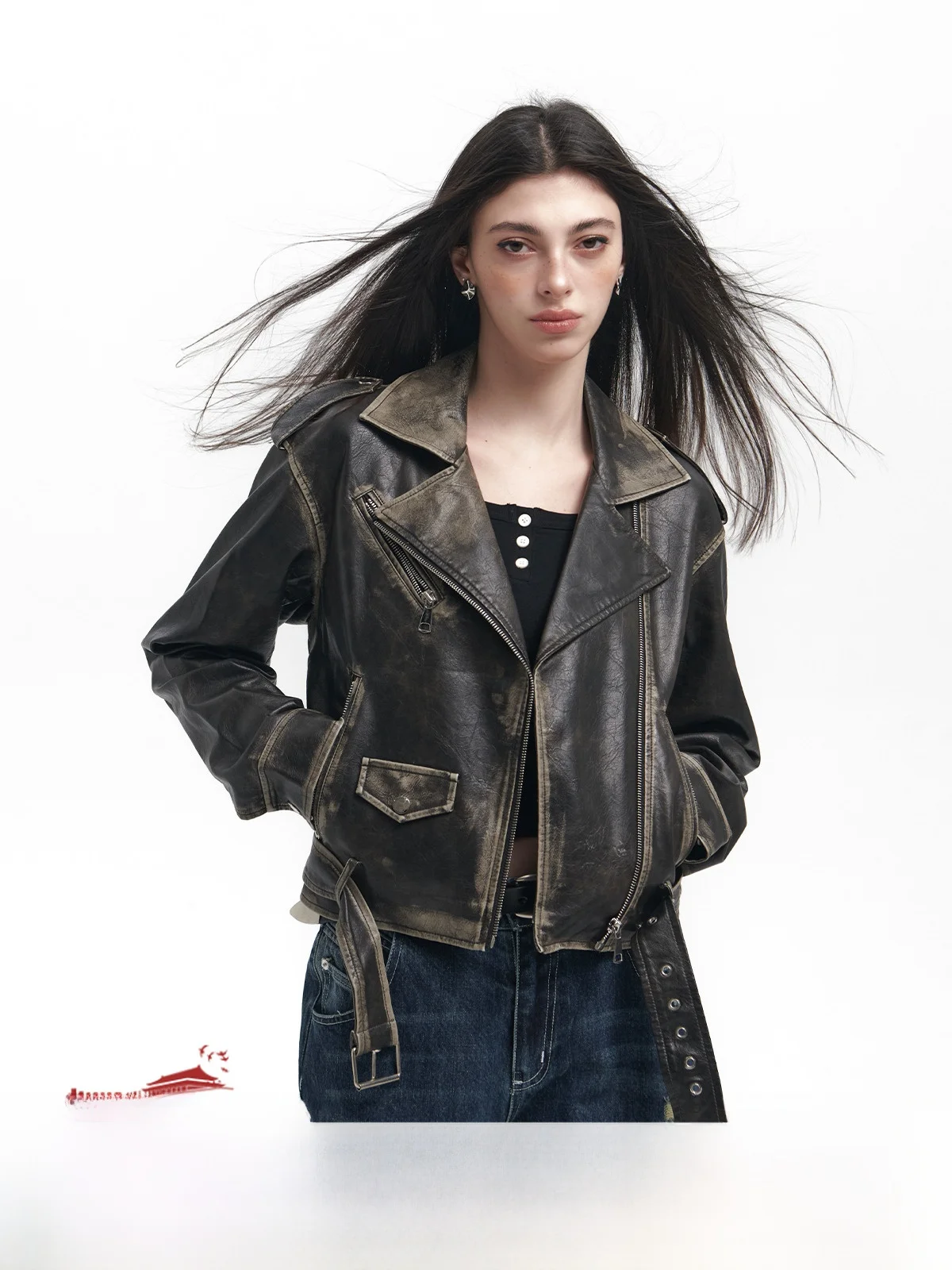 Chaqueta de Motocicta Estilo Americano Vintage Goosfir, Chaqueta de Cuero Retro para Mujer, Estilo Urbano, Cierre de Crema...