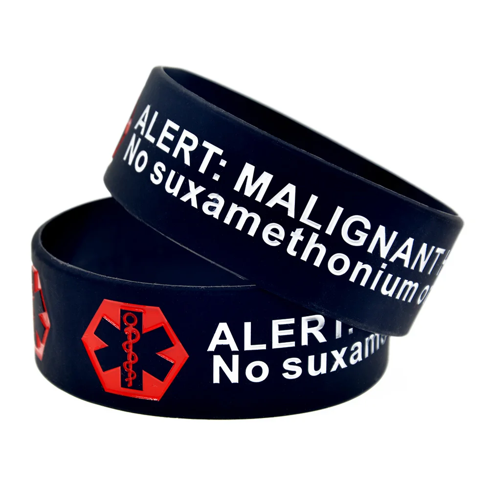 1 PC Alert Malignant Hyperthermia One Inch Wide Silicone Wristband Medical Bracelet Black