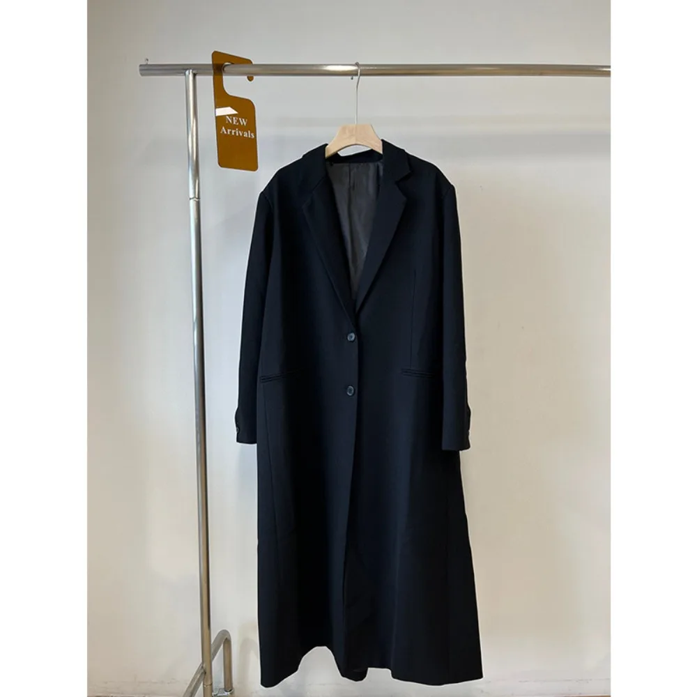 Premium Pleated Back Wool Blend Mid-length Black Coat