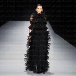 Customized 2025 New Fashion Evening Dresses Tieres Long Women Formal Black Met Gala Prom Gowns Modest Female Vestido De Noche