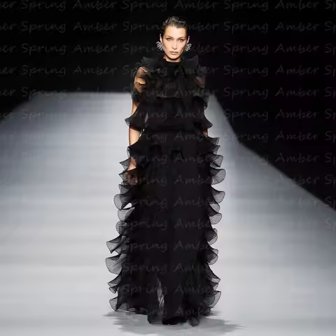 Customized 2025 New Fashion Evening Dresses Tieres Long Women Formal Black Met Gala Prom Gowns Modest Female Vestido De Noche