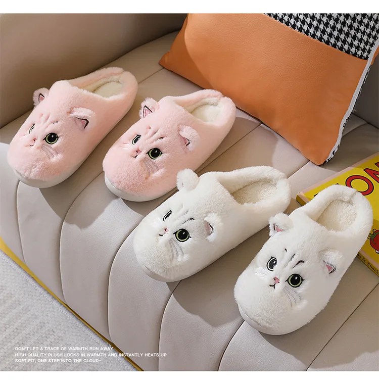 24-Stunden-Schnellversand Katzen-Spaß-Hausschuhe für Erwachsene Winter Flauschige Pantoffeln Paar-Hausschuhe 46 47 Damen Warme Tier-Katzen-Hausschuhe Rosa – Detail 15