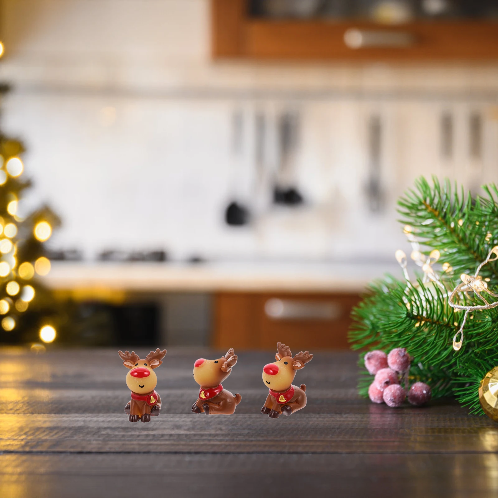 

5 Pcs Snow Scene Ornaments Deer Statues Home Decor Brown Christmas Reindeer Santa s Antlers