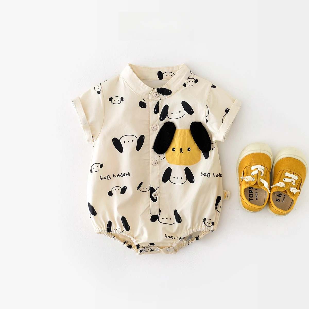 

ZOETOPKID Summer Baby Clothes Newborn Clothing Cute Doggy One-Piece Turn Down Collar Infant Boys Girls Polo Tops Romper Outfit