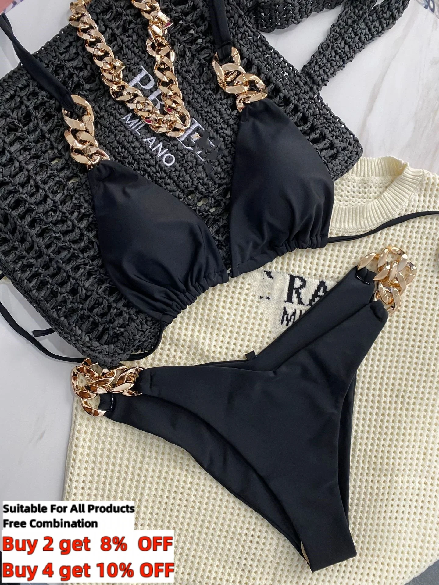 Entry Luxury Soft Fabric Chain Bikini Set Nice Colors S-XL Swimsuit Women\'s Two Piece Bathing Suit Summer Beachwear