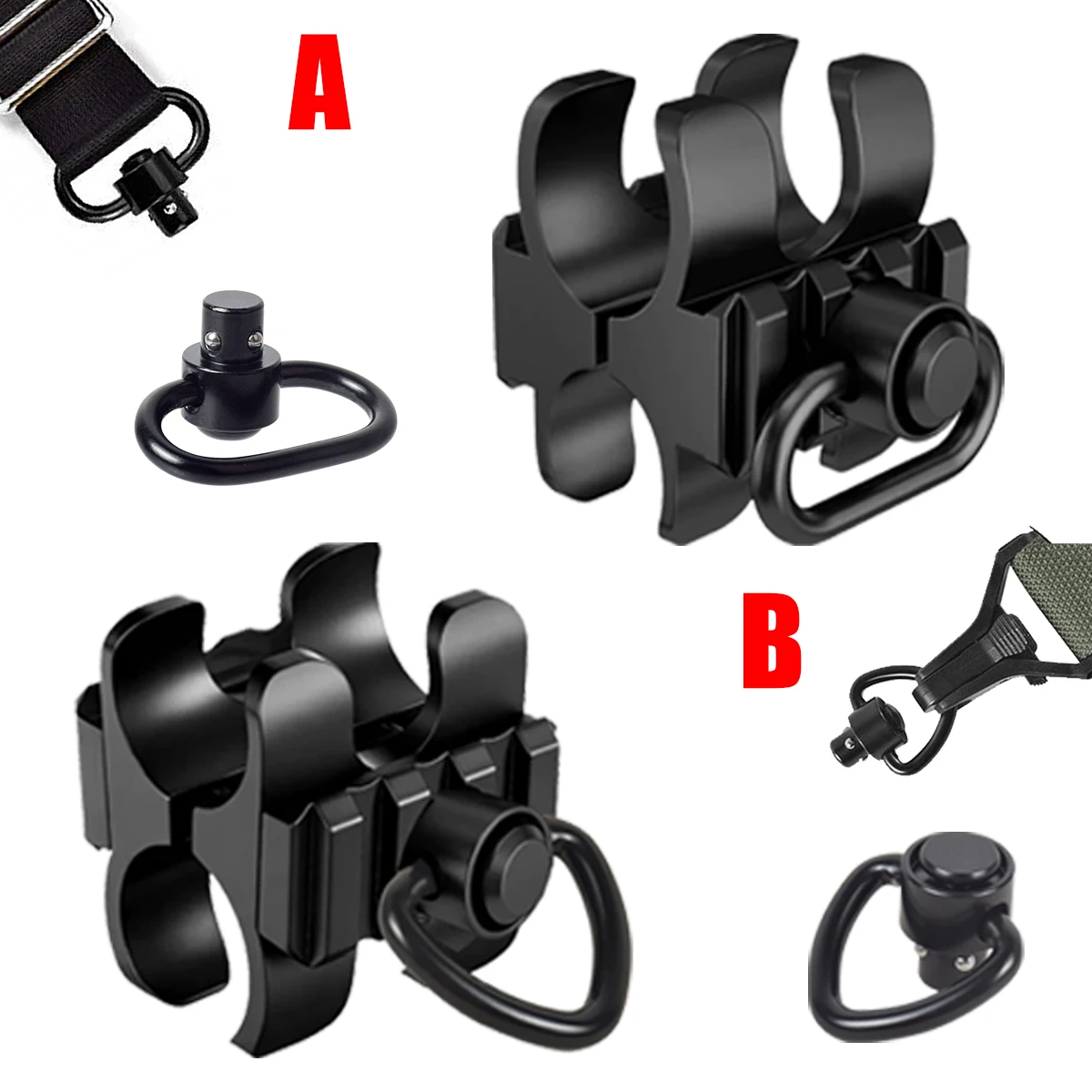 Tactical 22-26mm Barrel Clamp Mount with QD Sling Swivel 3-Slots 20mm Rail Mount for 12GA Lasers RM Red Dot Surefire Flashlight