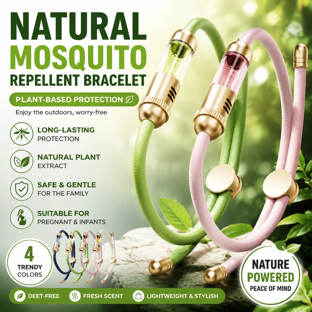 Bracelet anti-moustiques à l'huile essentielle végétale, bande en silicone douce pour la peau, qualité mère et bébé, prévention des moustiques en extérieur