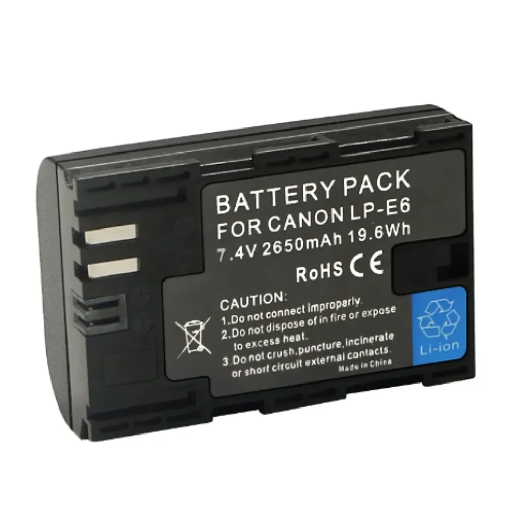 

LP-E6 2650mAh 7.4V Lp-e6 E6N Battery + LED Dual Charger for Canon EOS 5DS 5D Mark II 5D Mark III 6D 7D 70D 80D Camera Battery