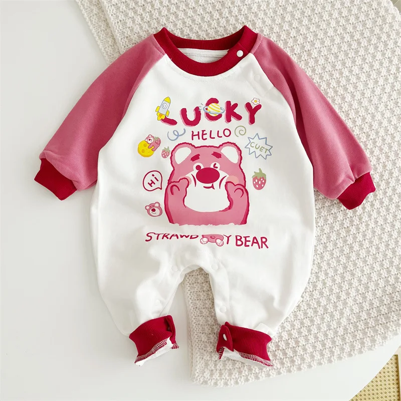 Spring Cartoon Character Lotso Pattern Jumpsuit for Baby Girls Long Sleeve Warm Comfortable Jumpsuit LUCKY Bear Outing Clothes