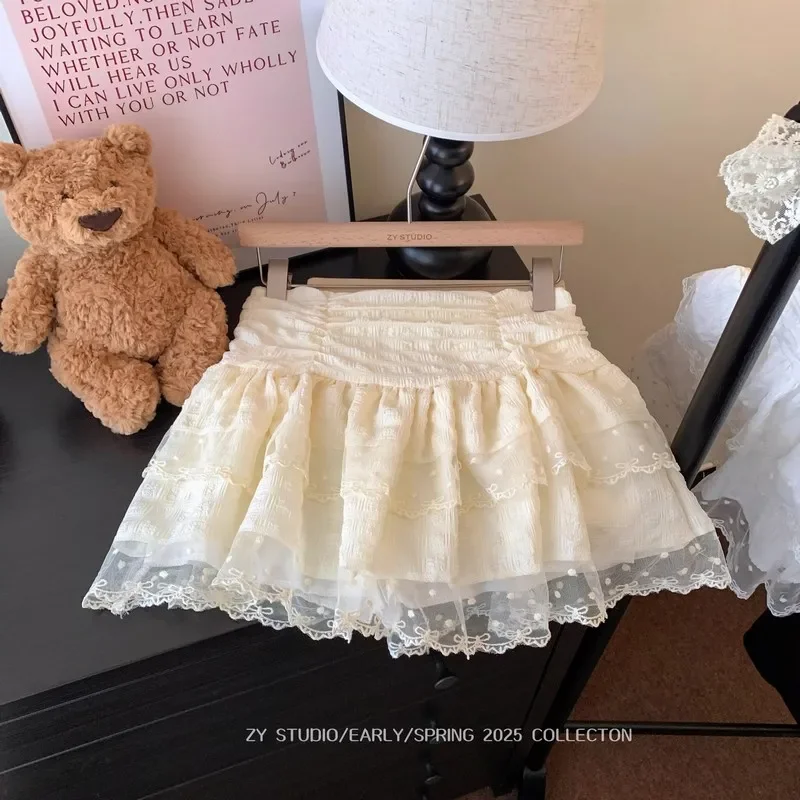 

Women's Lace Trim Ruffle Mini Skirt Y2K Style High Waist Tiered Mesh Fairy Skirt For Daily Casual