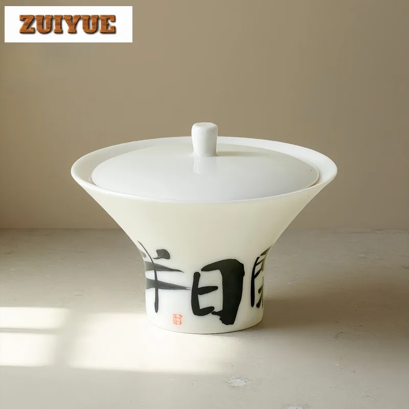 85ml Jade Mud Handwritten Poem Gaiwan Creative Tea Tureen Tea Bowl With Lid Kit Tea Making Cover Bowl Drinkware Ornaments Craft