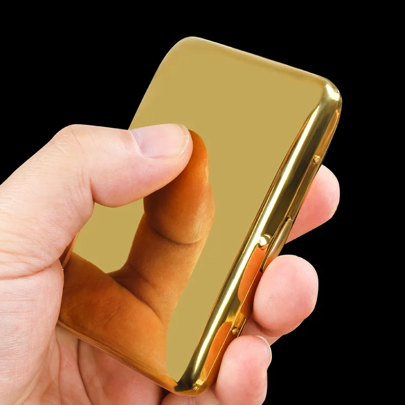 New Mirror Gold Cigarette Case 18 Pcs Medium Cigarette Metal Brass Portable Personalized Men's Gift Cigarette Set Accessories