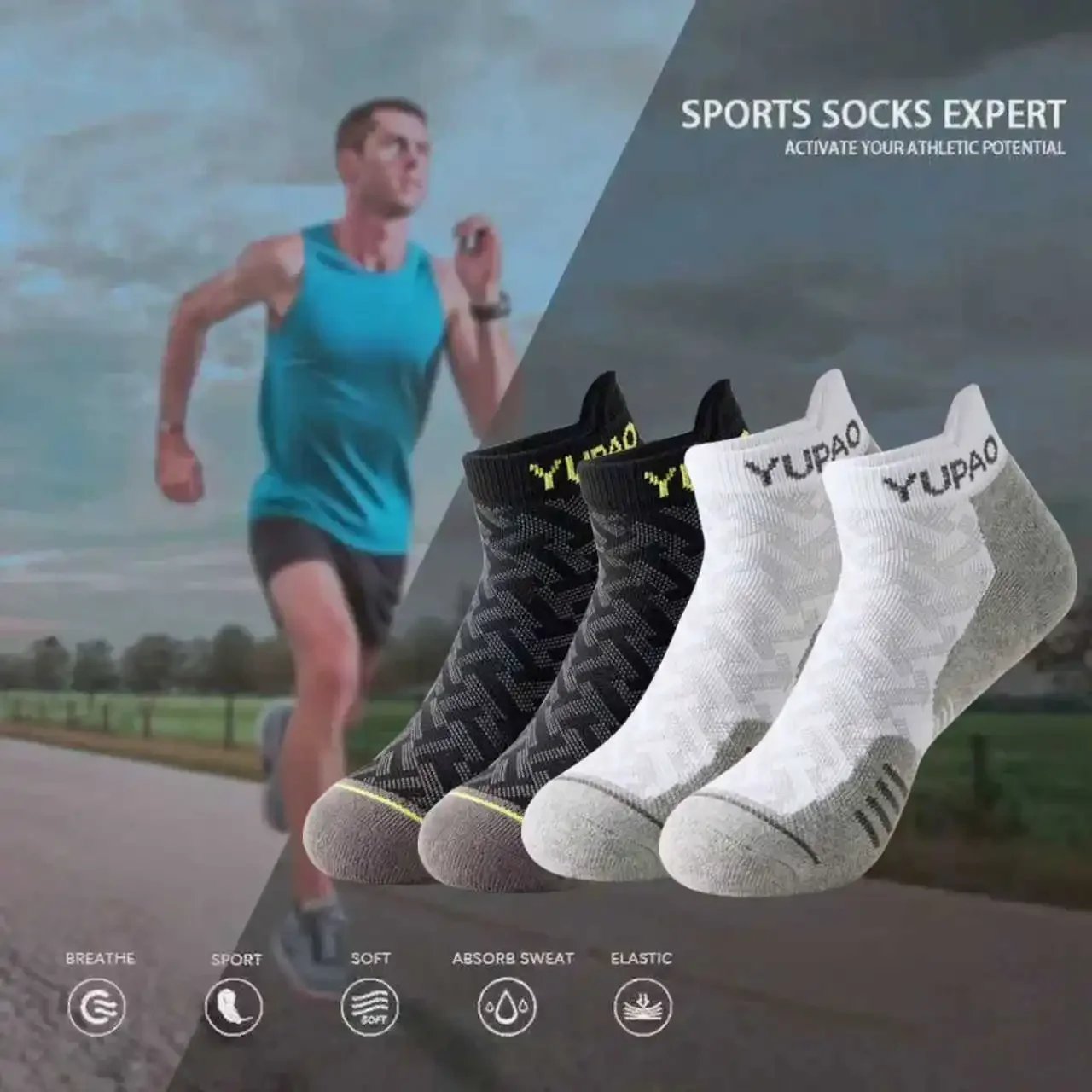 3Pairs Men's Colorful Breathable Quick-Drying Ankle Sports Socks Towel Bottom Thickened Basketball Crew for Comfortable Fit