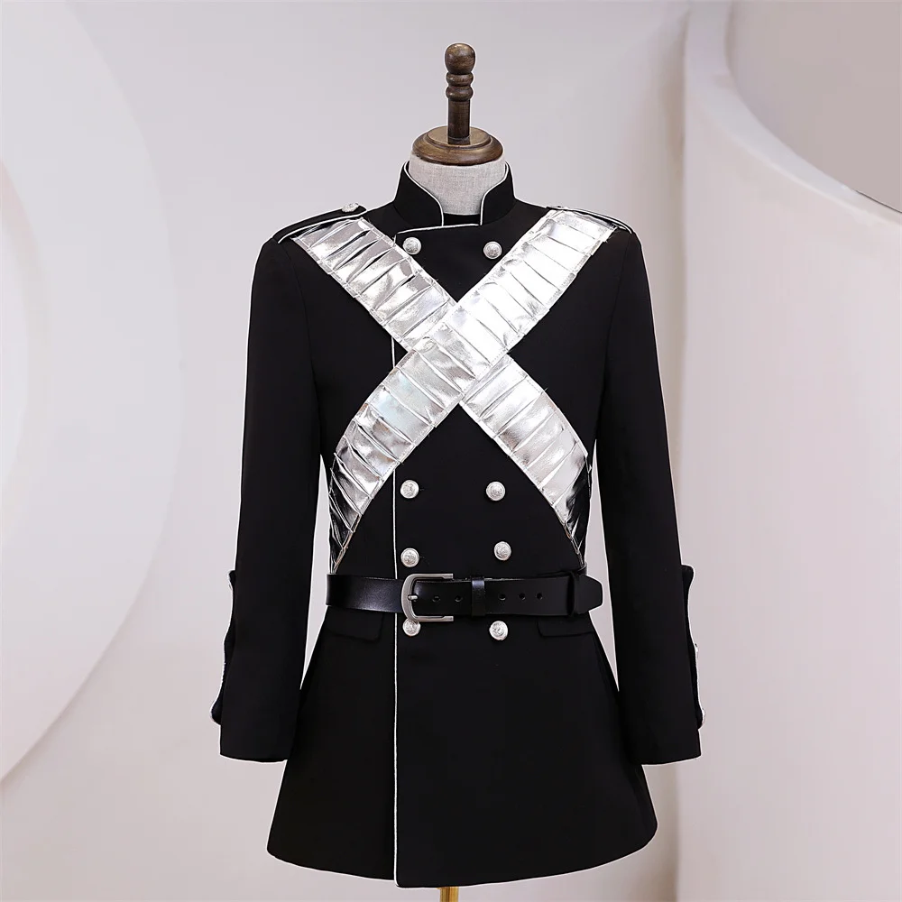 

In Stock Royal Men's Court Blazer Performance Jacket Host Singers Stand Collar Shoulder Straps Banquet Dance Military Coat