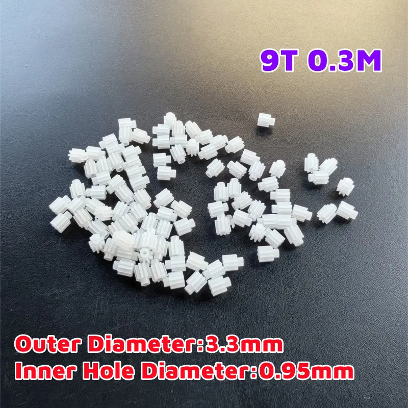 100 peças 91a 0.3m engrenagem de plástico 9 dentes branco pom motor de engrenagem pinhão furo 1mm brinquedo diy aeronaves quadcopter peças acessórios