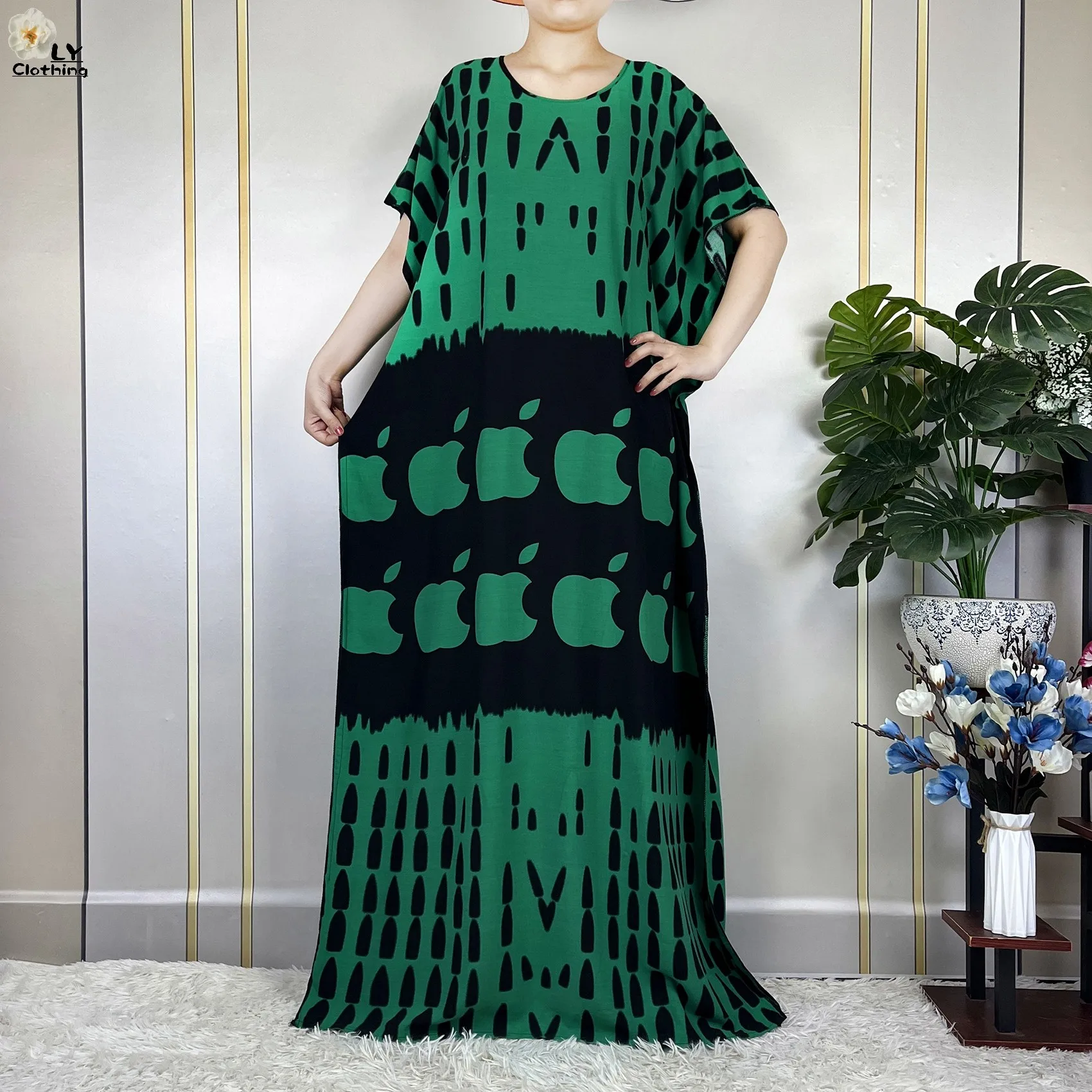 New Muslim Abayas Cotton Short Sleeve Islam Fashion Print Femme Loose Robe Maxi African Nigeria Traditional Women Dress Summer