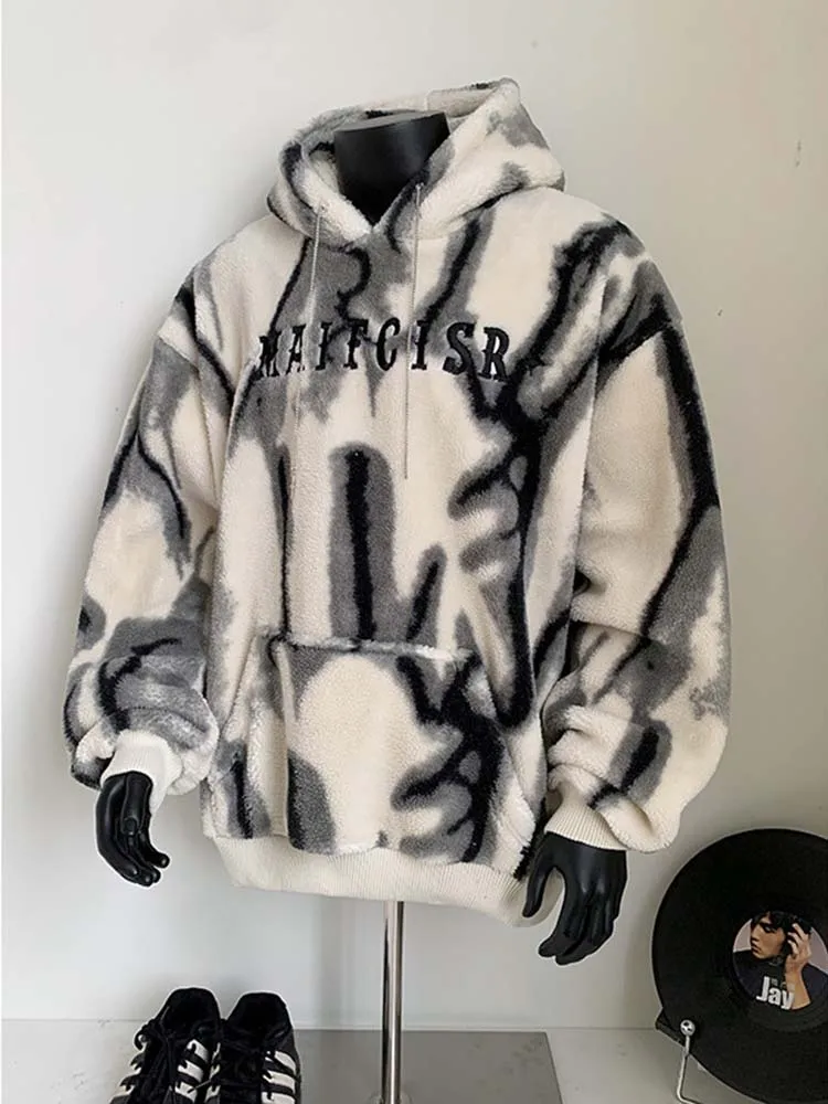 

Waed Dyed Lamb Fur Jaet Men Winter Thiened Hooded Cotton Coat Teenagers Cotton Clothes Lamb Fur Cotton Suit Long Sve