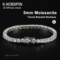 KNOBSPIN 5mm Moissanite Tennis Bracelet Necklace For Women 925 Sterling Silver D VVS1 Lab Diamond with GRA Certificate Jewelry