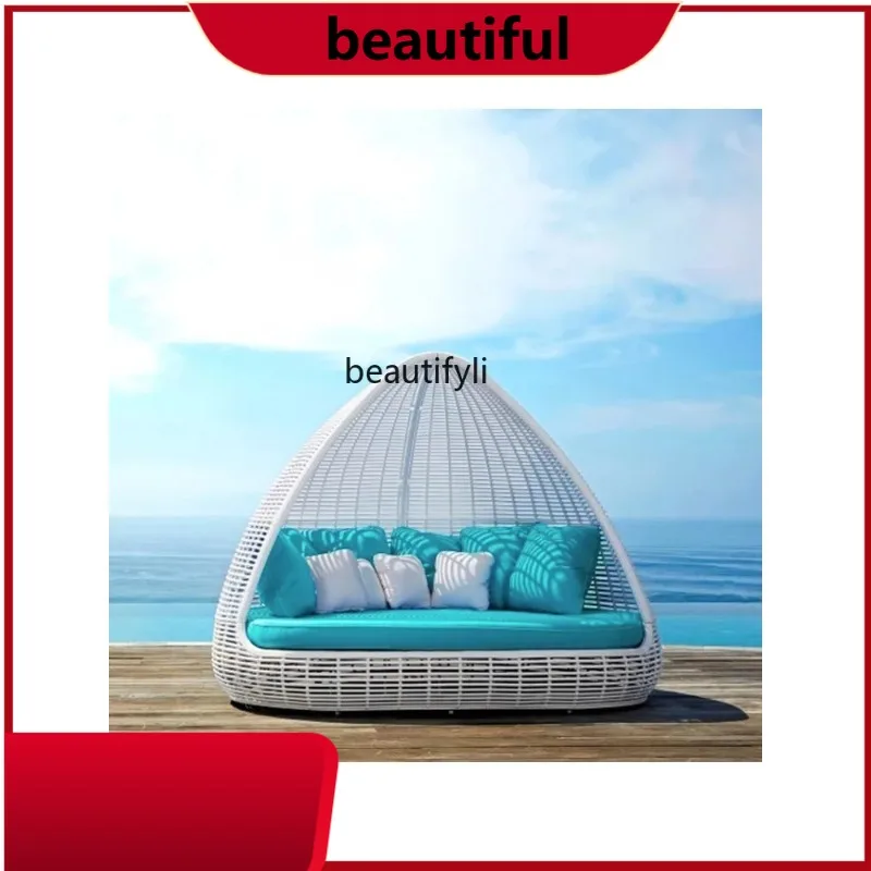 

Outdoor Leisure Ratten Bed Swimming Pool Beach Large Recliner Villa Playground Rattan Sofa h