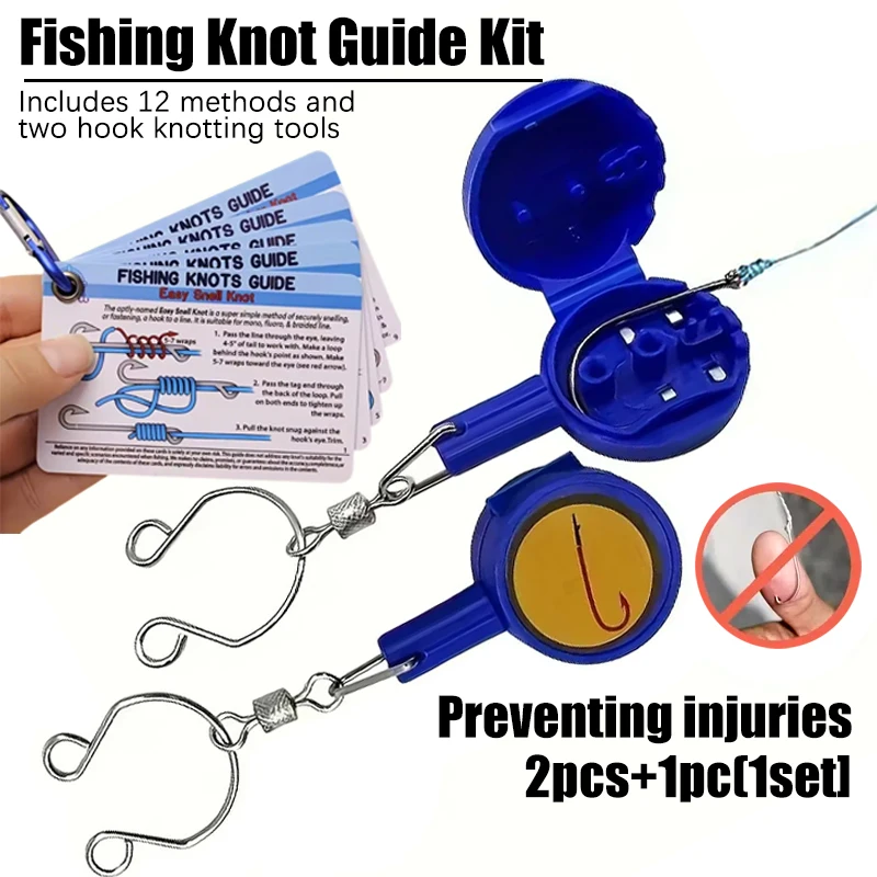 1set Fishing Hook Knotting Guide Includes 12 Knot-tying Methods and 2 Hand-friendly Tools Outdoor Fishing Multifunctional