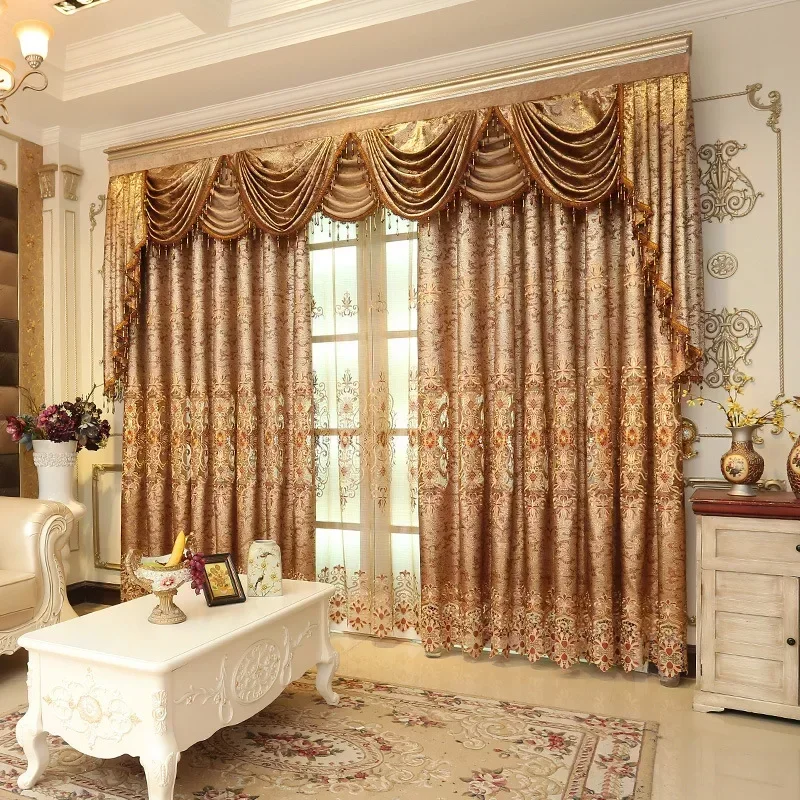 

European Style Curtains for Living Dining Room Bedroom Light Luxury Hollow Embroidery Customize Extravagance Gold Magnificent