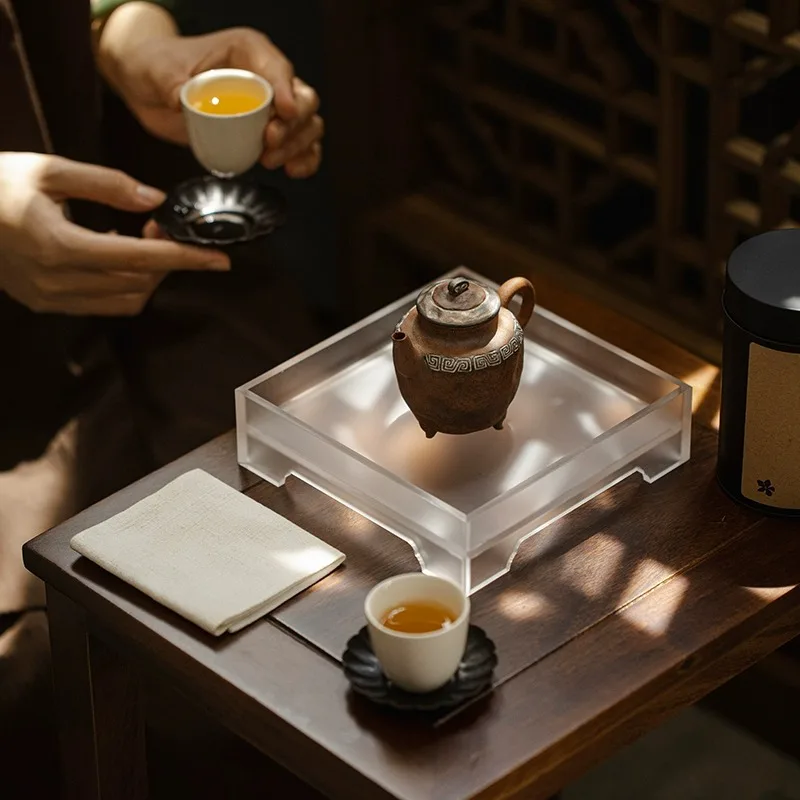 Zen Acrylic Tea Boat Multifunctional Dry Brewing Tray Stackable Waterless Tea Storage System for Kung Fu Tea Practical a