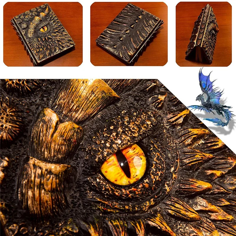 

3D Dragon Hardcover Sculpture Diary, Antique Handmade Longan Polystone Blank Craft Writing Sketch Notebook Daily Notepa