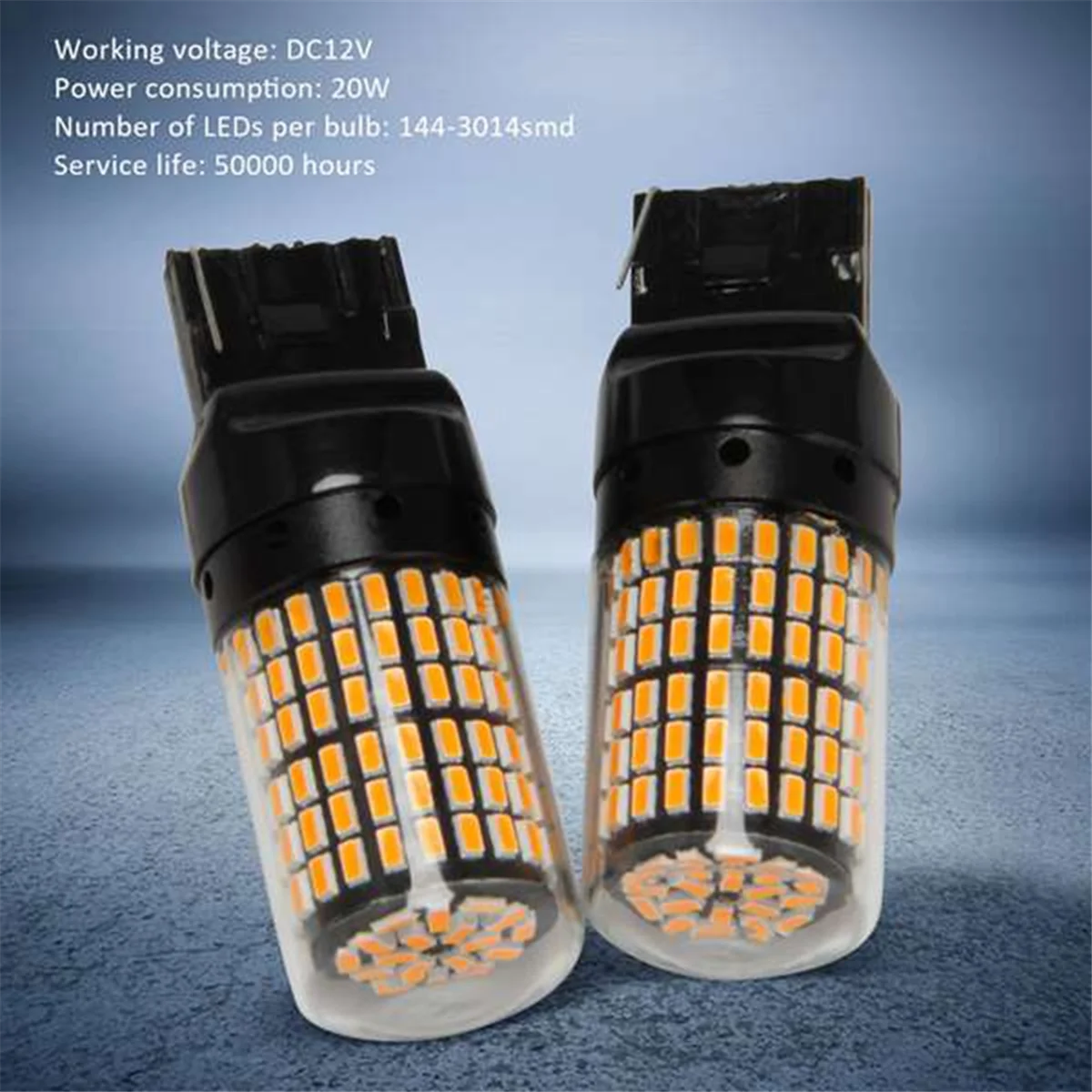 4 Stuks 144-smd Omgekeerde Licht Richtingaanwijzer Licht Foutloos Geen Hyper Flits T20 7440 Led Lampen, Zwart Shell (Geel