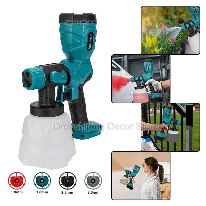 

200W Cordless Paint Sprayer For Makita/Dewalt/Milwaukee/Bosch/Ryobi 18V Battery, HVLP Spray Paint Gun with 4 Size Copper Nozzles